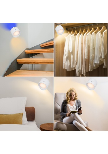 Skycity Magnetik Duvar Lambası: Hareket Algılayıcı, 3 Renk Tonu Okuma Işığı Ve Rgb Stüdyo Işığı, Dokunmatik Kumanda Kontrolü, 2000mah Pil, Zamanlayıcı Beyaz Beyaz