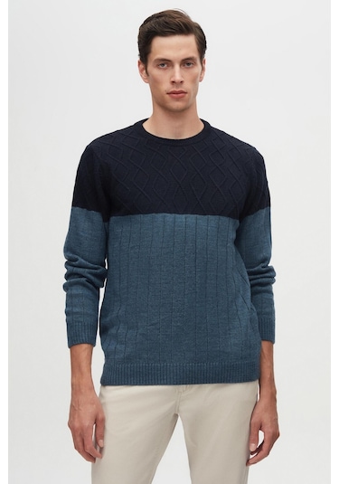 D's Damat Regular Fit Baklava Tüylenme Yapmayan Bisiklet Yaka Erkek Triko Kazak 3HC062ORTBKZK - Lacivert