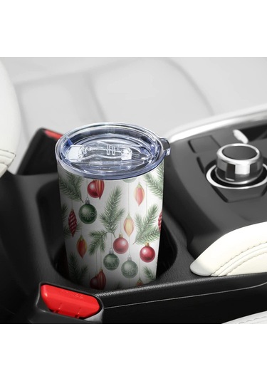 20oz Noel Desenli Seyahat Kahve Termosu, Kapaklı Paslanmaz Çelik Noel Süs Eşyası Çam Ağacı