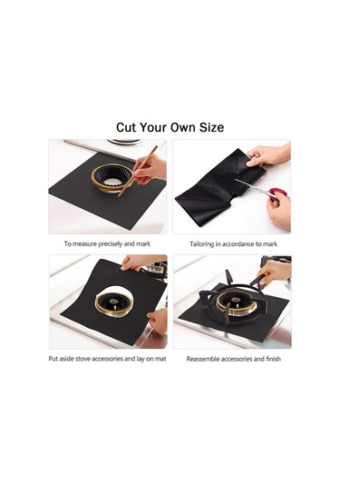 Teltree Yüksek Isıya Dayanıklı, Su Geçirmez Gaz Ocağı Koruyucu Ped - 8 Parça Siyah, Temizlik Kolaylığı