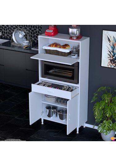 Modilayn Vio 80x163,4x32.5 Cm Çek, Kapaklı, Ekmeklikli. Mini/midi Mikrodalga Mutfak Dolabı Beyaz