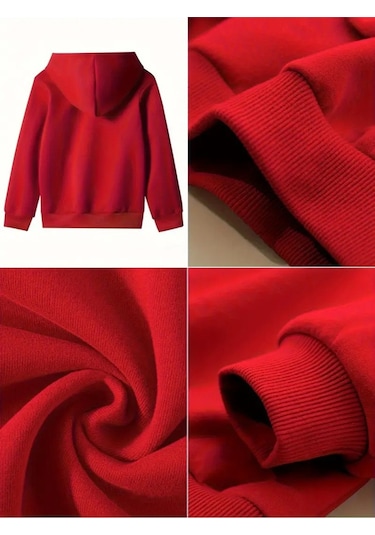 Kışlık Kapüşonlu Sweatshirt, Çocuk Cherry Baskılı Kırmızı