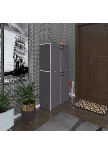 Kenzlife Ayakkabılık Ayakkabı Dolabı Kilitli Gutan Gri 140 70 32 Kapaklı Ofis Dolabı İki Bölme