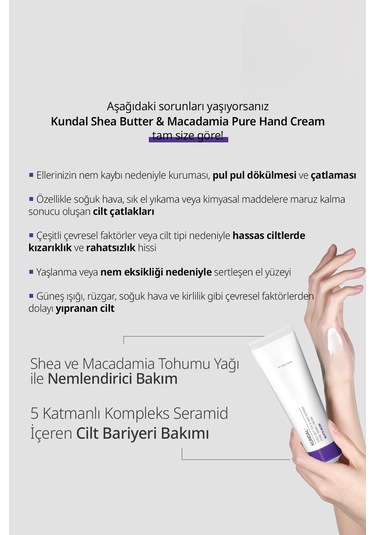 Yoğun Nem Veren Besleyici El Kremi Kundal Shea Butter & Macadamia Pure Hand Cream 50ml White Musk