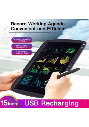 Yaozixa 15 İnç Şarj Edilebilir Lcd Yazı Ve Çizim Tableti, Usb Şarjlı, Silme Kilidi, Taşınabilir Çocuk Eğitim Oyuncağı
