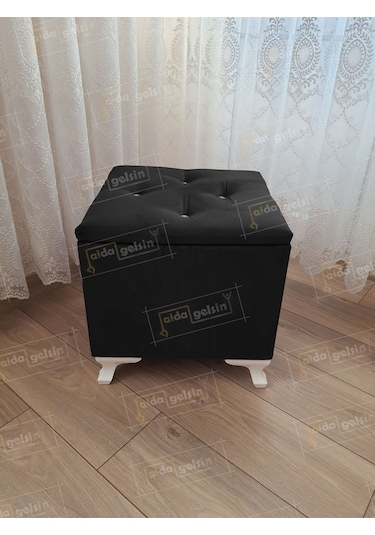 Lüks Sandıklı Tabure Puf 45 X 45 Cm Siyah