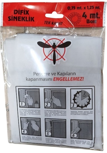 Difix 75x125cm Pratik Hazır Sineklik - Yapıştırma Cırt Bantlı Tek Kanat