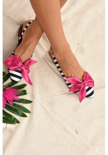 Fox Shoes Siyah/Beyaz/Fuşya Kumaş Kadın Babet H726809004 Fuşya