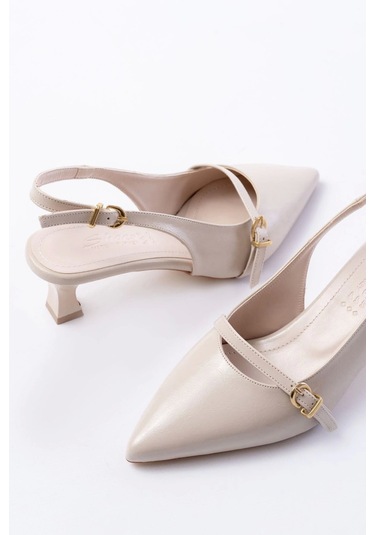 H-470 Bej Rugan Baret Tokalı Arkası Açık Günlük Kadın Sandalet Bej