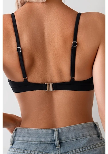 Angelsin Metal Kopçalı Şık Bikini Üstü Çıkartılabilir Kaplı Siyah