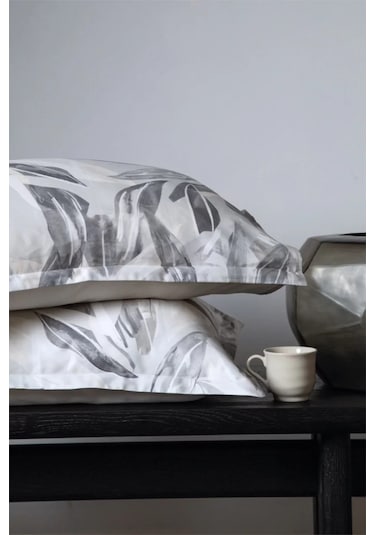 İssimo Home Caliari %100 Pamuk Saten Çift Kişilik Nevresim Takımı Gri - Beyaz