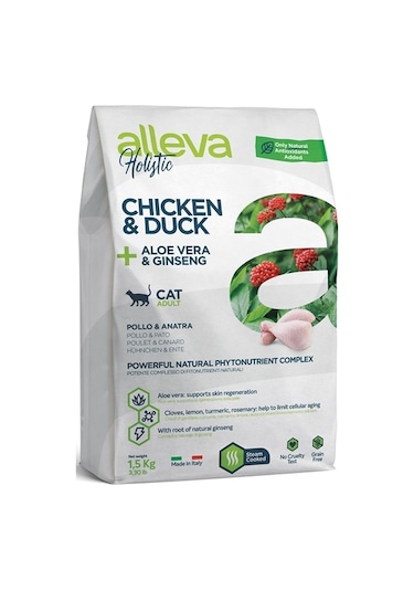 Alleva Holistik Tahılsız Aloe Vera Tavuk ve Ördek Etli Yetişkin Kedi Maması 1500 G