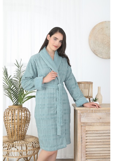 Sadem Organik Spruce Şal Yaka Bornoz Mint