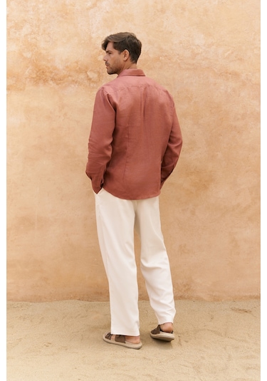 Mai Collection Mai Studios Co. Ottavia Tarçın Keten Oversize Erkek Gömlek Tarçın
