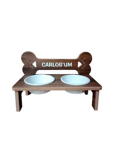 Realwood Özel İsimli Seramik Kaplı Orta Büyük Irk Köpek Mama Su Kabı 2 L