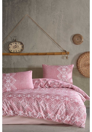 Elart Fitted Nevresim Takımı Çift Kişilik %100 Doğal Pamuk Ranfor Pudra-Çift Kişilik Pudra