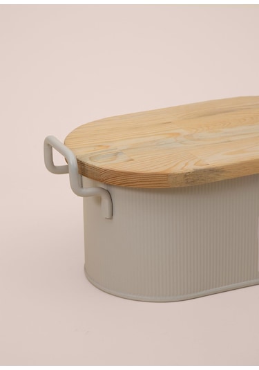 The Mia Stripe Ahşap Kapaklı Ekmek Saklama Kutusu Bej 40x22x18 Cm Bej
