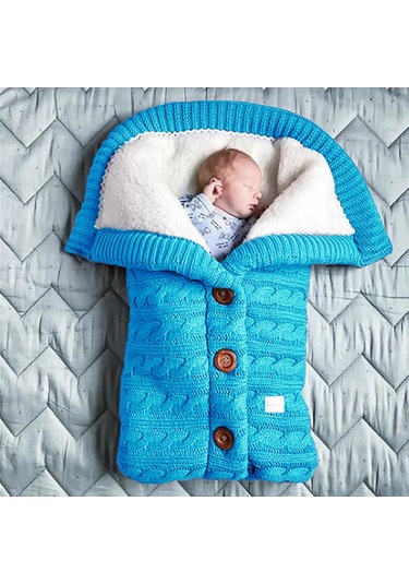 Hangfox Kışlık Bebek Arabası Uyku Tulumu, Dışarıda Kullanıma Uygun, Butonlu, Örgü, İpi Kumaş, Kalın Ve Yumuşak, Gök Mavisi, 400 Gr Mavi