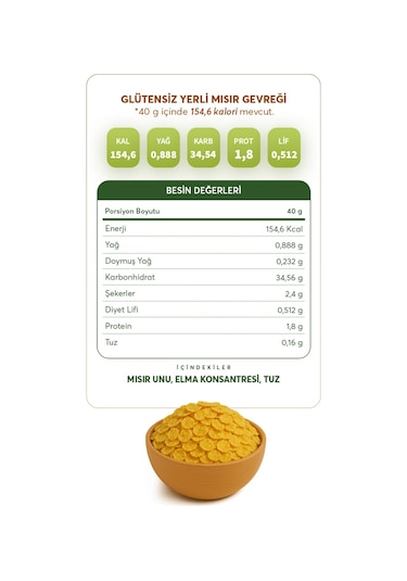 Glutensiz Fabrika Glutensiz Yerli Mısır Gevreği Cornflakes 250 G