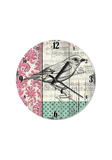 Ahşap Zeminde Müzik Notaları Serçe Duvar Saati Ahşap