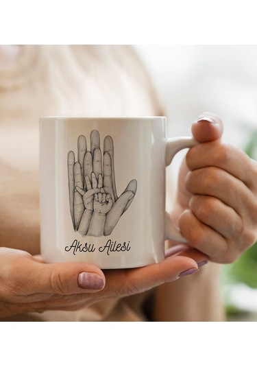 Bk Gift Kişiye Özel Siyah Beyaz Aile El Tasarımlı Beyaz Kupa Bardak -7, Anneye Hediye, Yeni Doğum Hediye Kobitmeyencom30299 Bk Gift