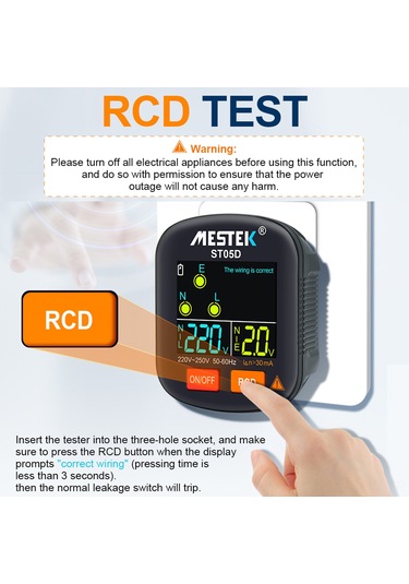 30-250v Taşınabilir Dijital Priz Test Cihazı Dedektörü Rcd Voltaj Test Cihazı Toprak Polarite Faz Kontrol Aracı Renkli Ekran İle