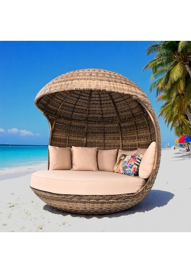 World Daybed 200 Cm Rattan Bahçe Kral Yatağı Açık Kahverengi