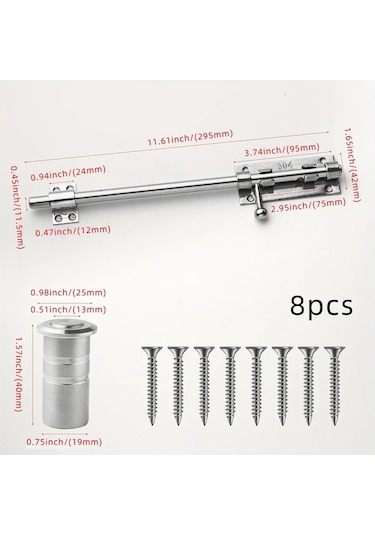 Lumaworld Silvery 11.6in Paslanmaz Çelik Sürgü Kapı Mandalı İç Ve Dış Mekan Kullanımı