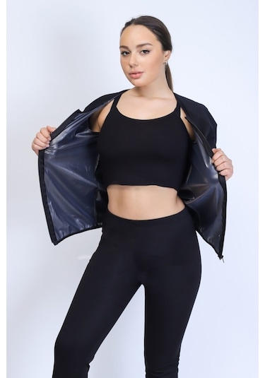 Termal Yarım Kollu Fermuarlı Takım ( Atlet + Tayt ) Siyah
