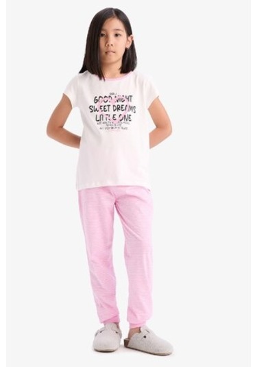 DeFacto Kız Çocuk Pijama Takımı Baskılı Kısa Kollu Üst Beli Lastikli Uzun Alt E2220A825SMER85 Ekru DeFacto Kız Çocuk Pijama Takımı Baskılı Kısa Kollu Üst Beli Lastikli Uzun Alt E2220A825SMER85 Ekru