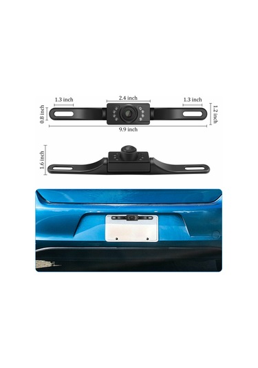 Folinda Araba Geri Görüş Kamerası, 7 Led Işıklı Ir Gece Görüşü, 170 Geniş Açı, Su Geçirmez, Plaka Çerçevesi Tipi