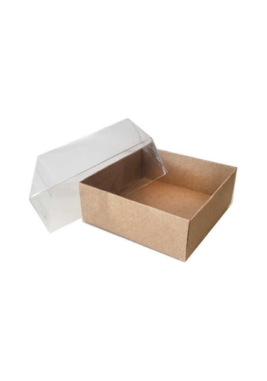 Kutu Naturel Kraft Kağıt Ve Asetat 8x8x3 Cm 50 Adet