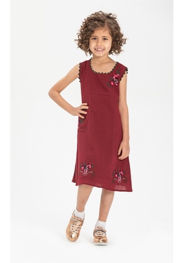 Burçak Şile Bezi Kız Çocuk Elbise Bordo Brd
