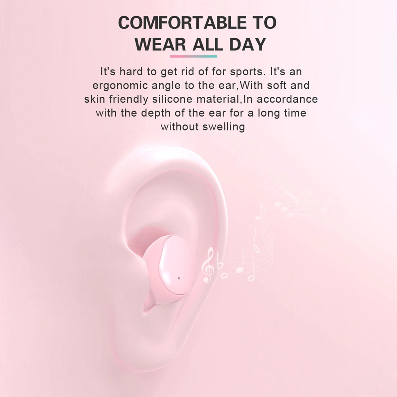 Moveevo Stereo Kulak İçi Spor Kulaklığı - Bt5.0, 280mah Şarj Kutusu, 45mah Pil, Sakura Pembe