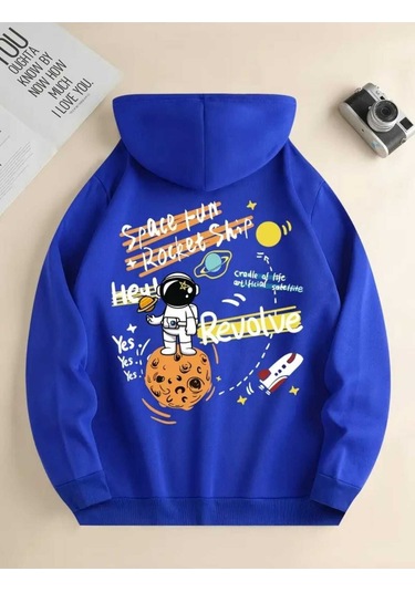 Kozia Outdoors Malkoçbey The Galaxy Baskılı Kapüşonlu Sweatşhirt Mavi Mavi