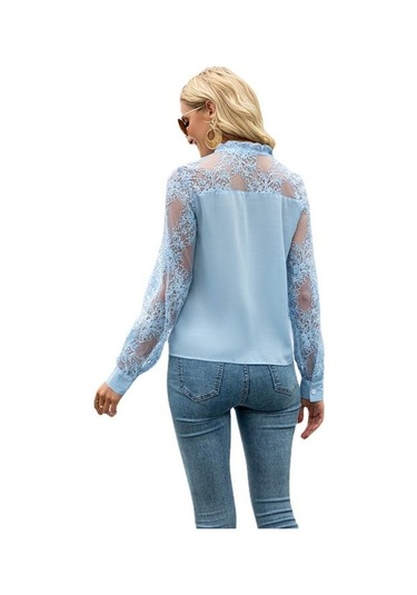 Dantel Uzun Kollu Yaz Yeni Üstler V Yaka Seksi Kadın Pembe