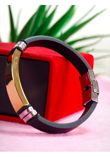 Çelik Derili Bileklik Kişiye Özel İsimli Paslanmaz Derili Çelik İsimli Bileklik 316 L Çelik Beyaz - Sarı