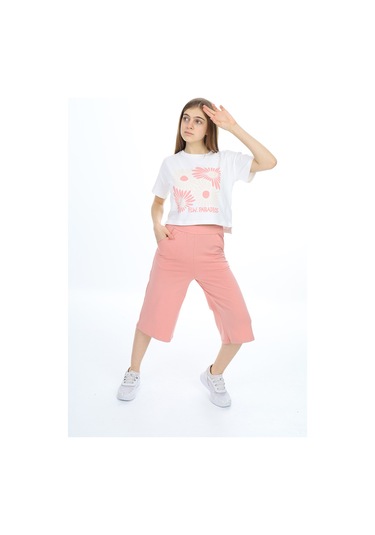 Toontoy Kız Çocuk Flw Paradıse Yazı Baskılı Kaprili Takım Koyu Pudra