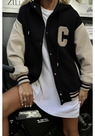 Munn Collection Siyah Kapüşonlu Kolej Mont Siyah