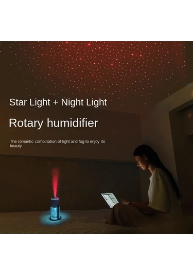 Techbloom Kompakt Taşınabilir Usb Şarjlı Shaking Head Starry Sky Projection White Yıldızlı Gökyüzü Nemlendirici Esansiyel Yağ Difüzörü Ve Gece Lambası