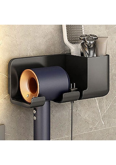 Siyah Duvara Monte Saç Kurutma Makinesi Tutucu Banyo Raf Kurutucu Standı Banyo Organizatör Siyah