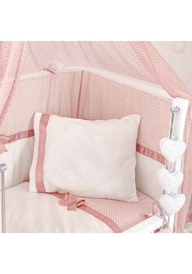 Meltem Kids Mood Sallanır Ahşap Anne Yanı Beşik - 50x90 CM ( Beyaz- Pembe ) Pembe