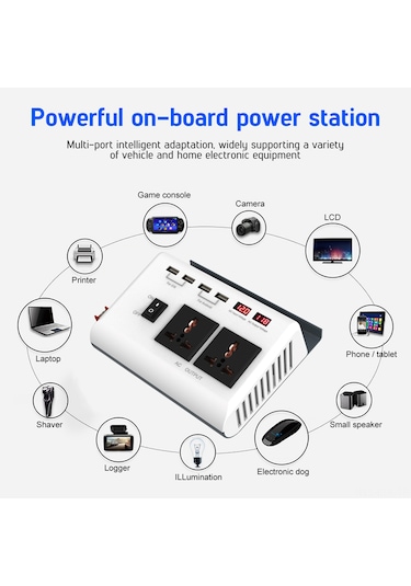 Xindoker 12v'den 220v'ye Dönüştürücü, 300w Geliştirilmiş Sinüs Dalga, Dijital Led Ekranlı Araç İçin Inverter