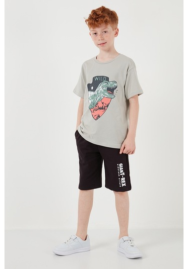 Lela Pamuklu Regular Fit Bisiklet Yaka Şortlu Alt-Üst Erkek Çocuk Takım 6212018 Gri