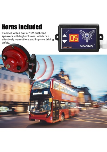 Skycity Araba Klakson Kontrol Cihazı 12-24v: 15 Farklı Ses Efekti, Ses Seviyesi Ayarı Ve Dijital Ekran