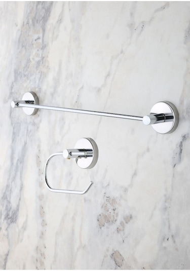MultiStore Krom Uzun Havluluk / Açık Tuvalet Kağıtlığı 2li Banyo Seti Krom