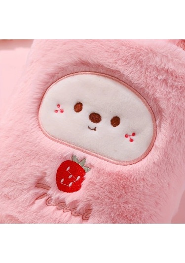 Elmpaly Pembe Beyaz Tavşan Pvc Astarlı 33.81 Onsluk Isıtmalı Sevimli Tüylü Menstruasyon Sürahi Hızlı Isınma Antrasit