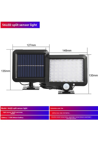 Mufunye Dış Mekan Güneş Enerjili 56 Led Farklı Bölmeli İndüksiyonlu Işık - Su Geçirmez, 3 Mod, 6-12 Saat Süreli Aydınlatma Bahçe, Garaj Duvar Lambası