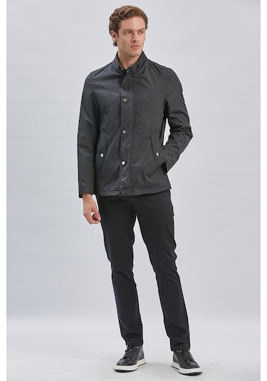 Siyah Dik Yaka Yarım Astar Comfort Fit Rahat Kesim Casual Mont 1007240150-Siyah