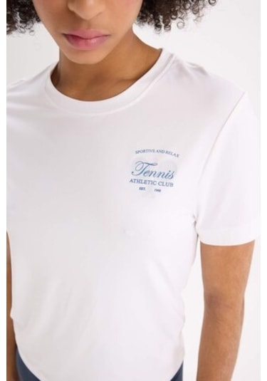 DeFactoFit Oversize Geniş Kalıp Bisiklet Yaka Baskılı Sporcu Kısa Kollu Tişört D9298AX25SPWT80